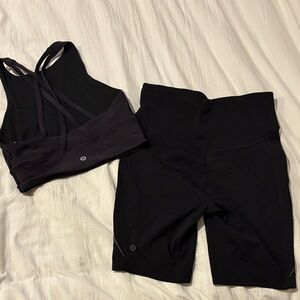 Lululemon running shorts and sports bra black